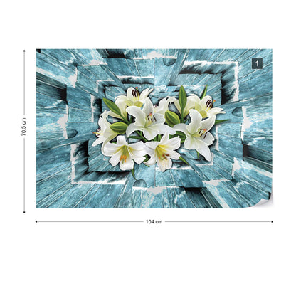 3D Tunnel And Flowers Blue Photo Wallpaper Wall Mural - USTAD HOME