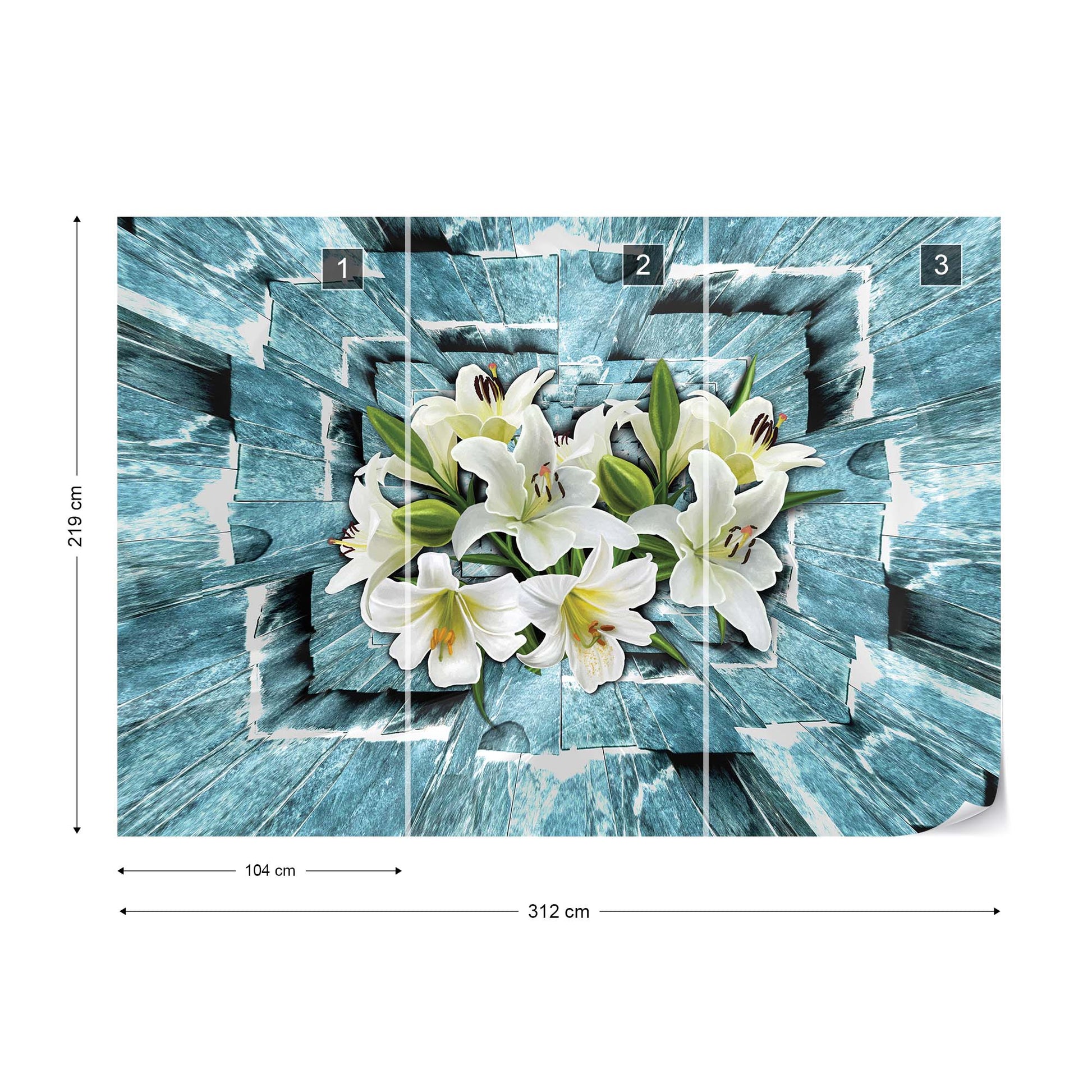 3D Tunnel And Flowers Blue Photo Wallpaper Wall Mural - USTAD HOME