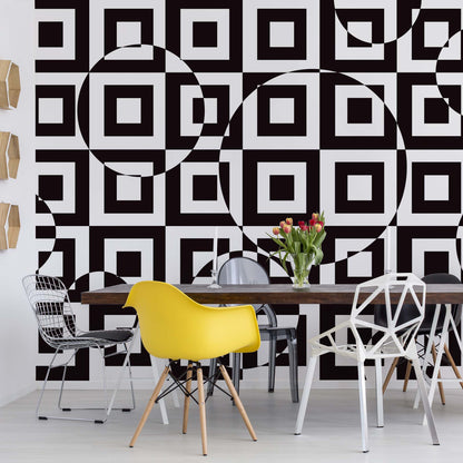 Modern Geometric Pattern Black And White Photo Wallpaper Wall Mural - USTAD HOME