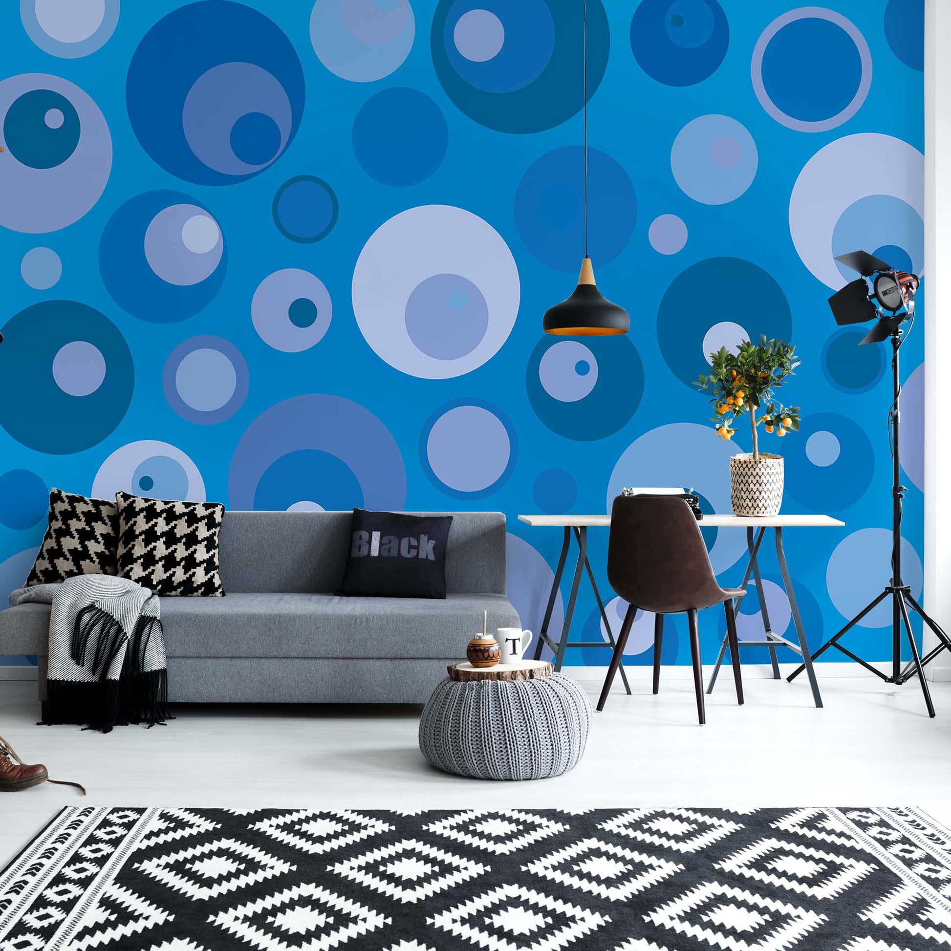 Modern Blue Cirlces Pattern Photo Wallpaper Wall Mural - USTAD HOME