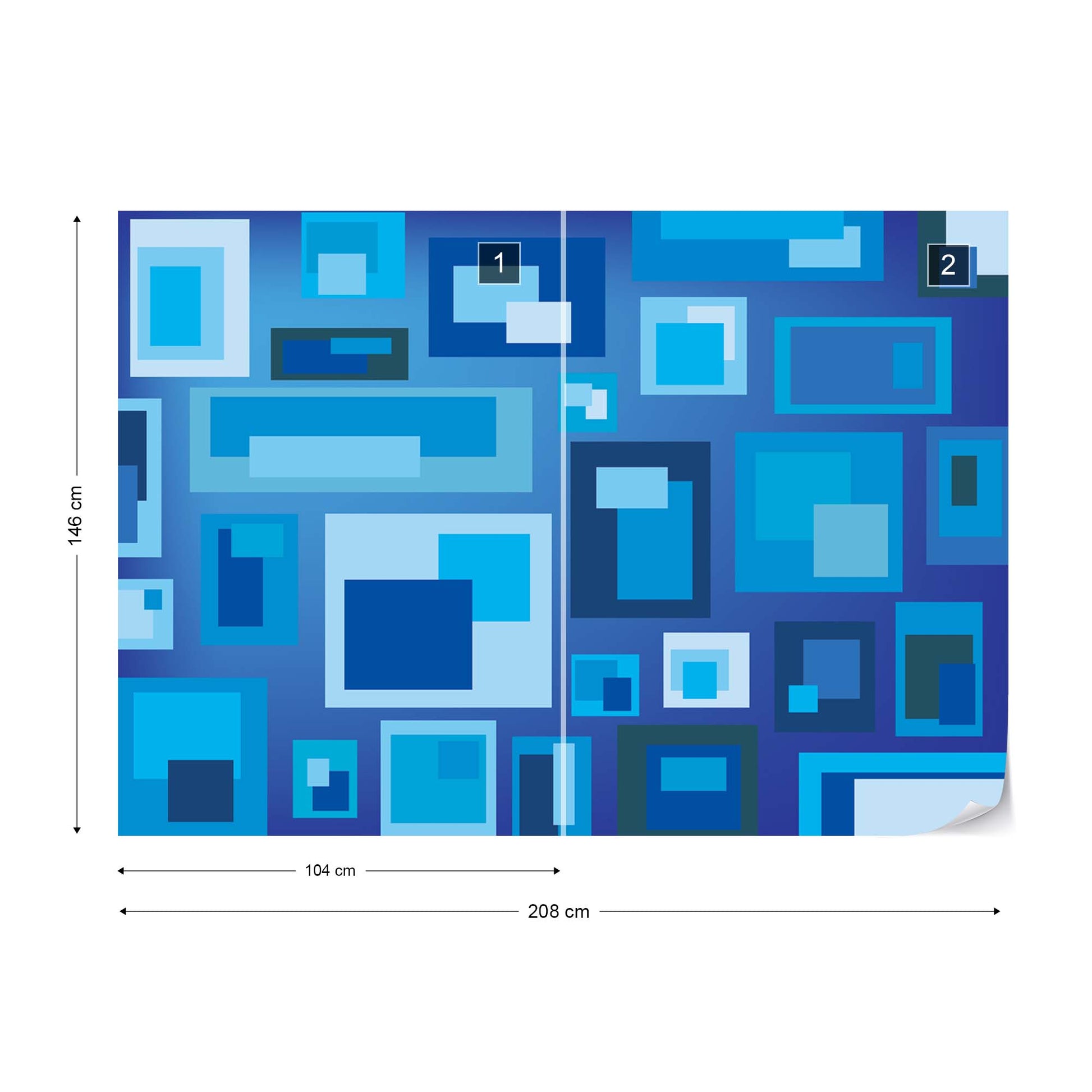 Modern Blue Squares Pattern Photo Wallpaper Wall Mural - USTAD HOME