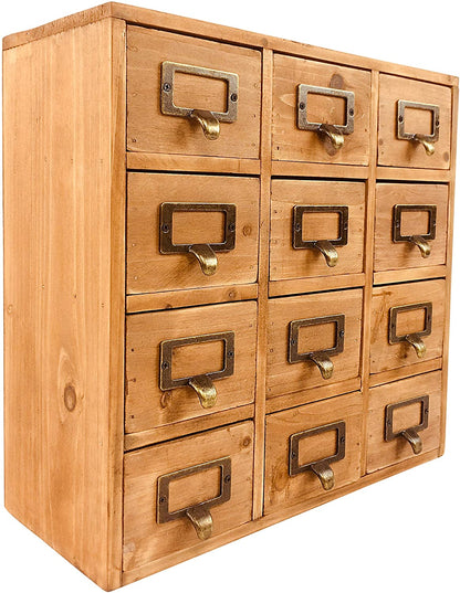 Wooden 12 Drawer Mini Chest with Metal Handles - USTAD HOME