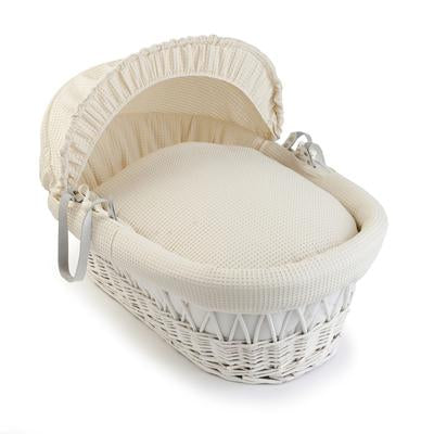 Waffle White Wicker Moses Basket - USTAD HOME