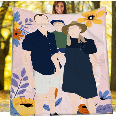 Personalized Faceless Illustration Photo Design Baby Couple Family Blanket - USTAD HOME