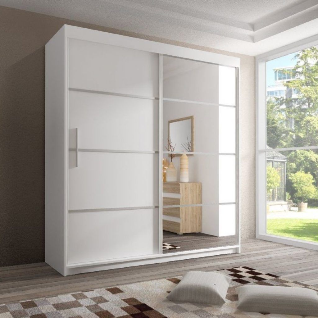 White Sliding Door Wardrobe with Mirror - USTAD HOME