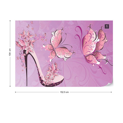 Butterflies And High Heel Shoe Pink Photo Wallpaper Wall Mural - USTAD HOME