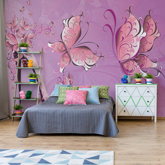 Butterflies And High Heel Shoe Pink Photo Wallpaper Wall Mural - USTAD HOME