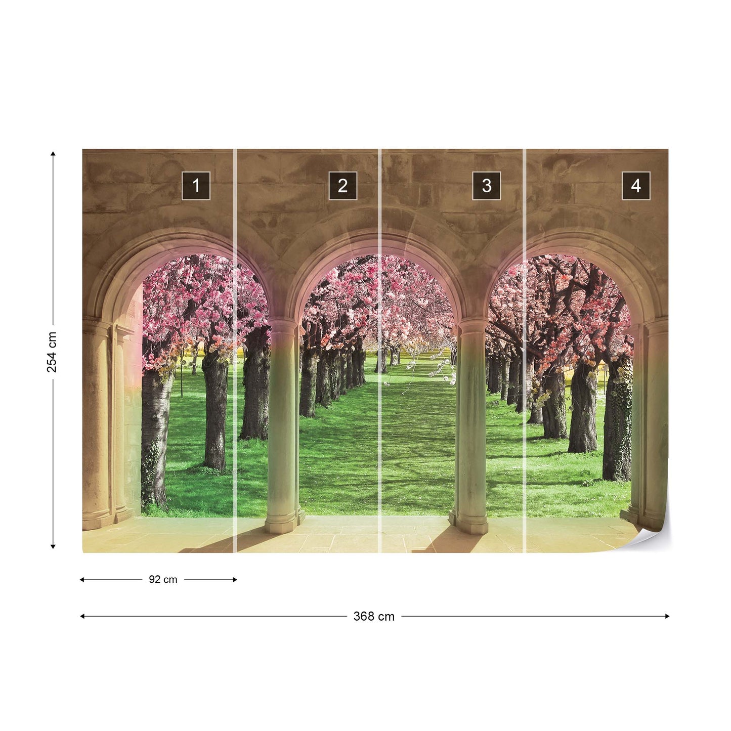 Flowering Trees Cherry Blossom View Through Stone Arches Photo Wallpaper Wall Mural - USTAD HOME