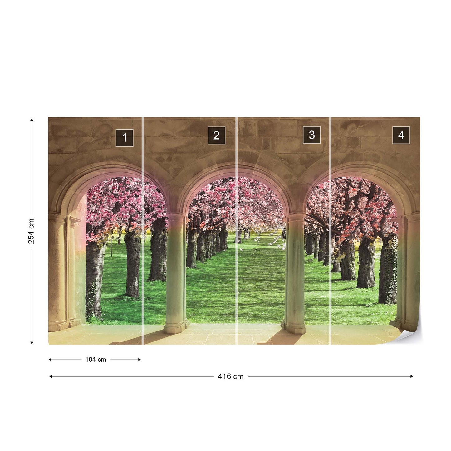 Flowering Trees Cherry Blossom View Through Stone Arches Photo Wallpaper Wall Mural - USTAD HOME