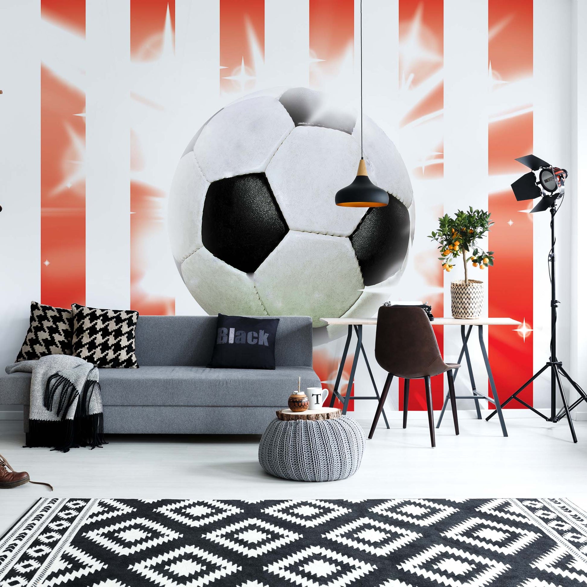 Football Red And White Stripes Photo Wallpaper Wall Mural - USTAD HOME