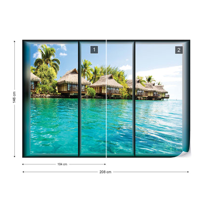 Island Tropical Sea Paradise Window View Photo Wallpaper Wall Mural - USTAD HOME