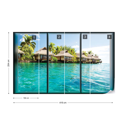 Island Tropical Sea Paradise Window View Photo Wallpaper Wall Mural - USTAD HOME