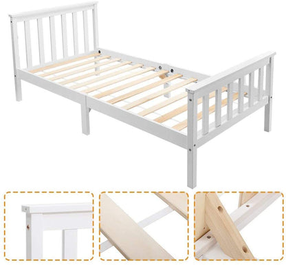 Double Bed Wooden Frame White Solid Pine - USTAD HOME