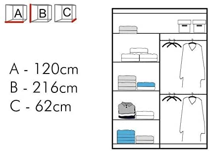 Mirror Double Sliding Door Grey Wardrobe LED Light - USTAD HOME