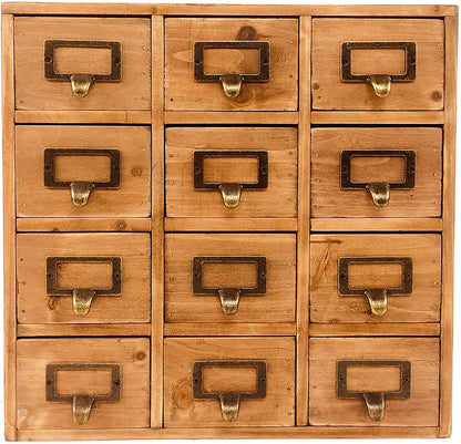 Wooden 12 Drawer Mini Chest with Metal Handles - USTAD HOME