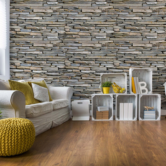 Stone Wall Photo Wallpaper Wall Mural - USTAD HOME