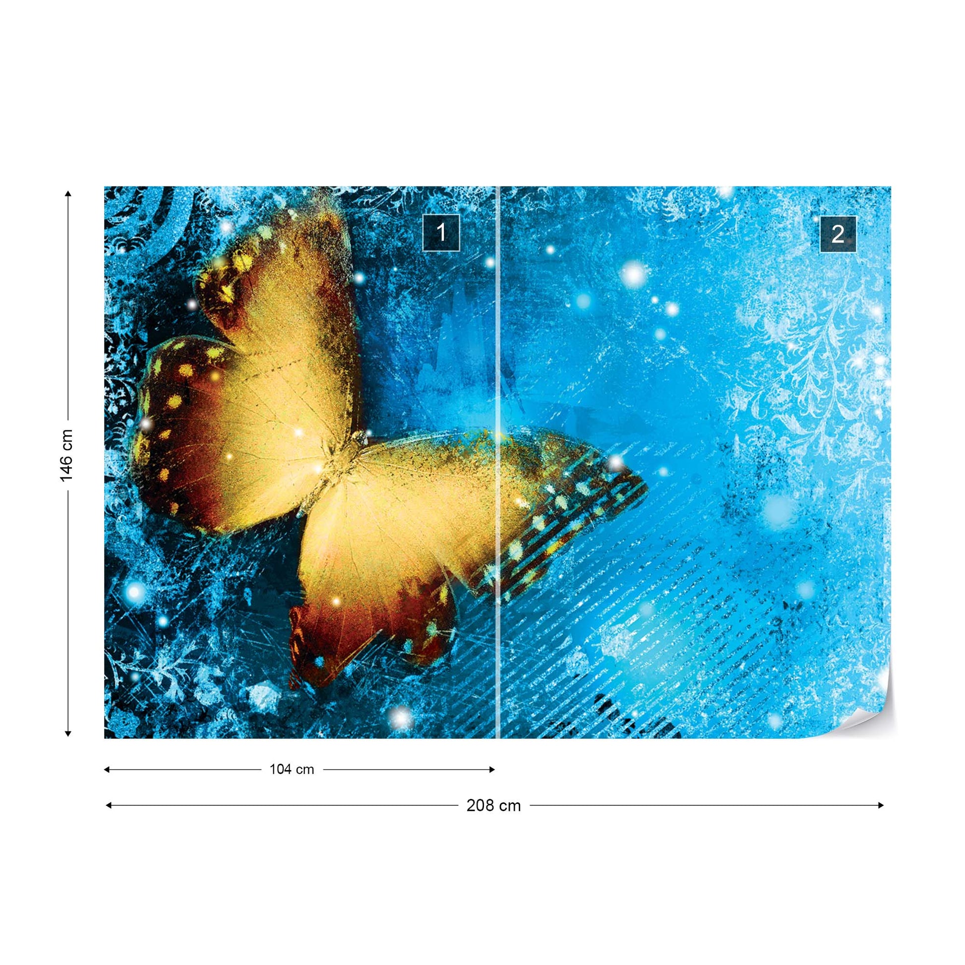 Butterfly Blue Photo Wallpaper Wall Mural - USTAD HOME