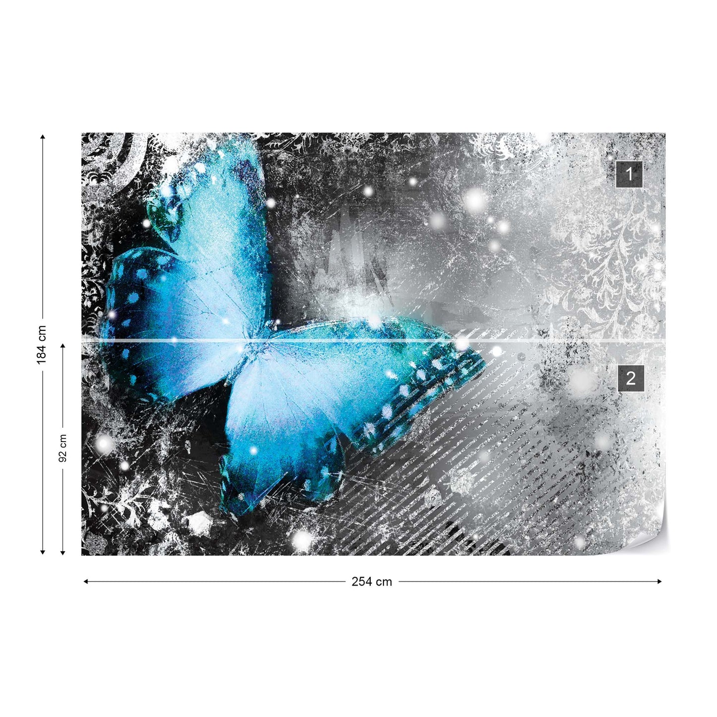 Butterfly Blue And Grey Photo Wallpaper Wall Mural - USTAD HOME