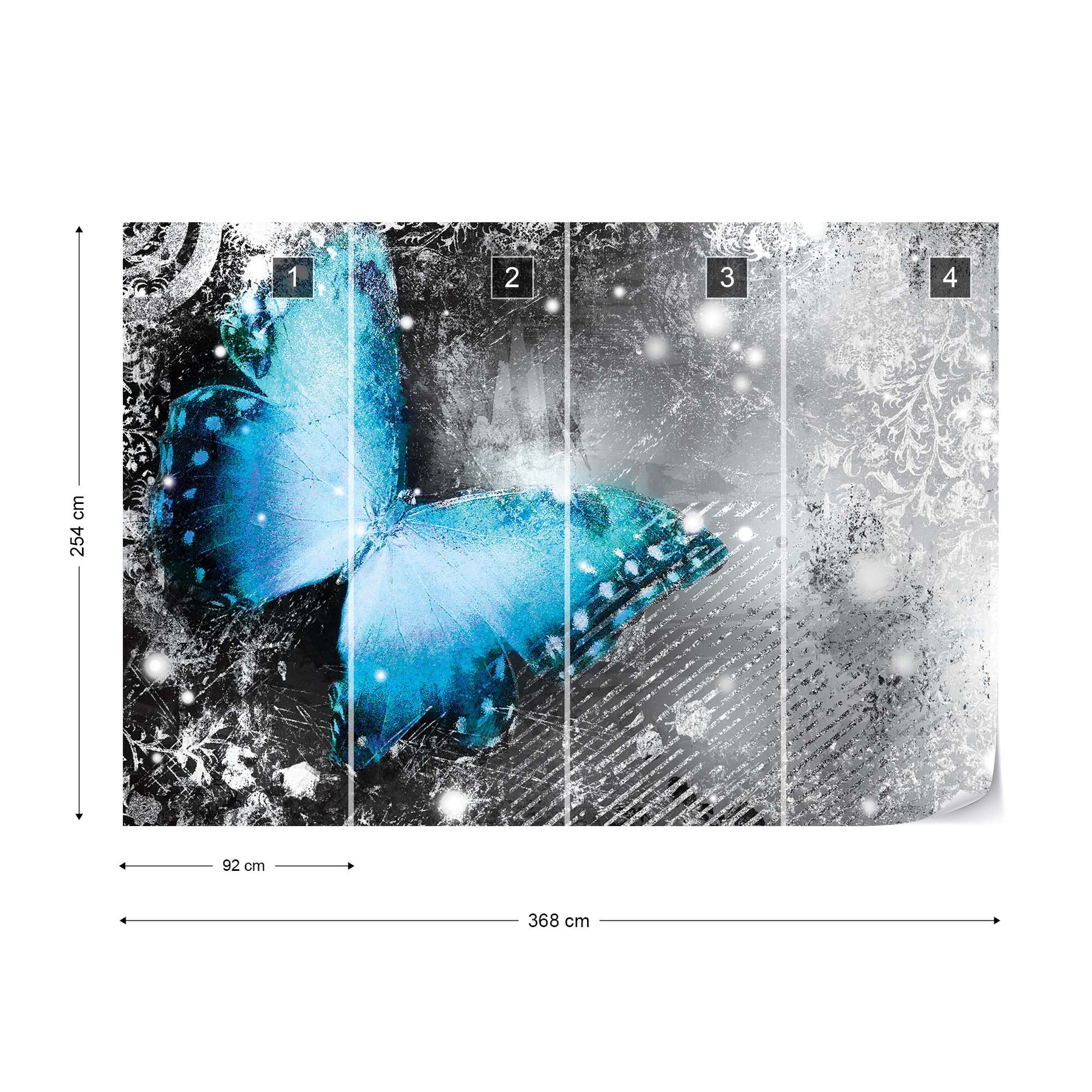 Butterfly Blue And Grey Photo Wallpaper Wall Mural - USTAD HOME