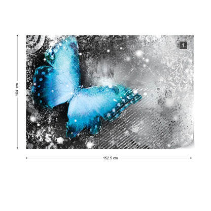 Butterfly Blue And Grey Photo Wallpaper Wall Mural - USTAD HOME