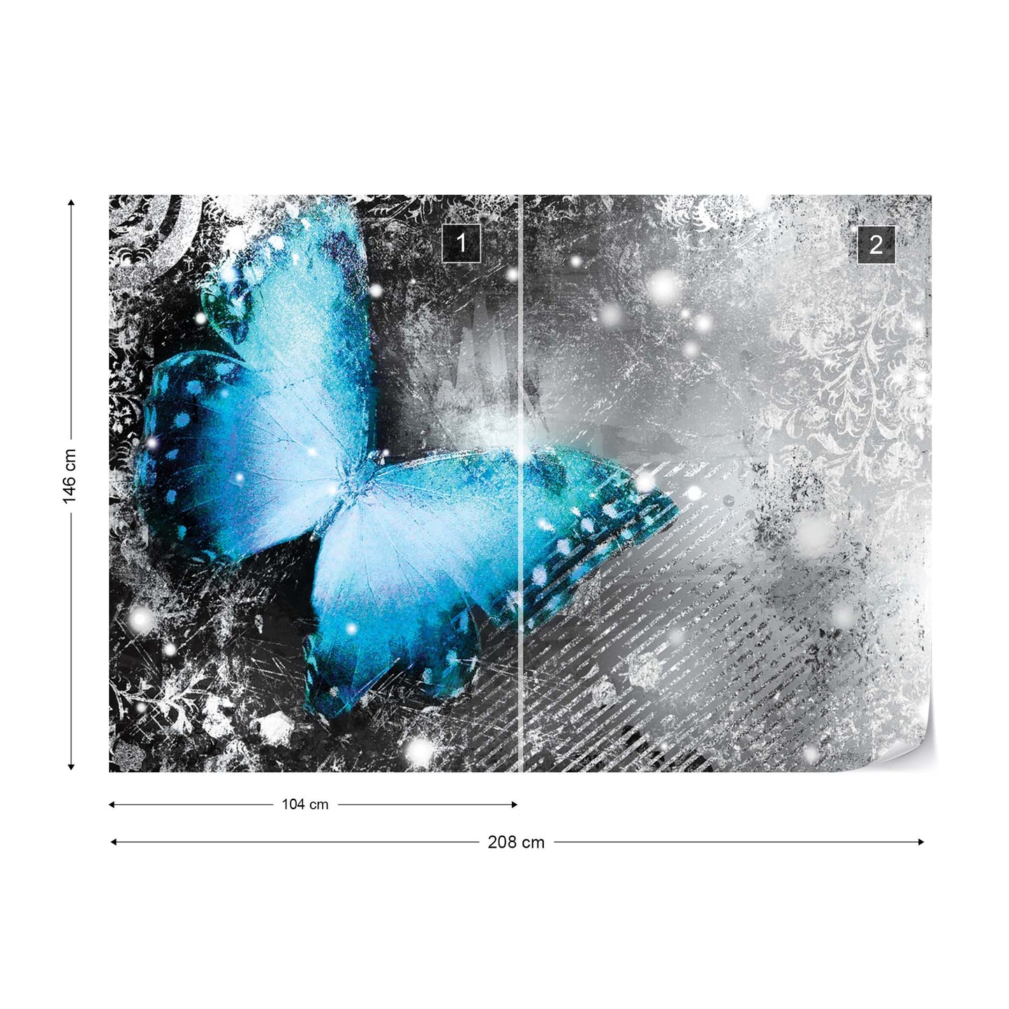 Butterfly Blue And Grey Photo Wallpaper Wall Mural - USTAD HOME