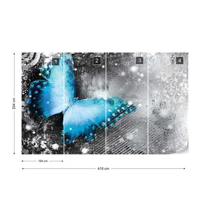 Butterfly Blue And Grey Photo Wallpaper Wall Mural - USTAD HOME