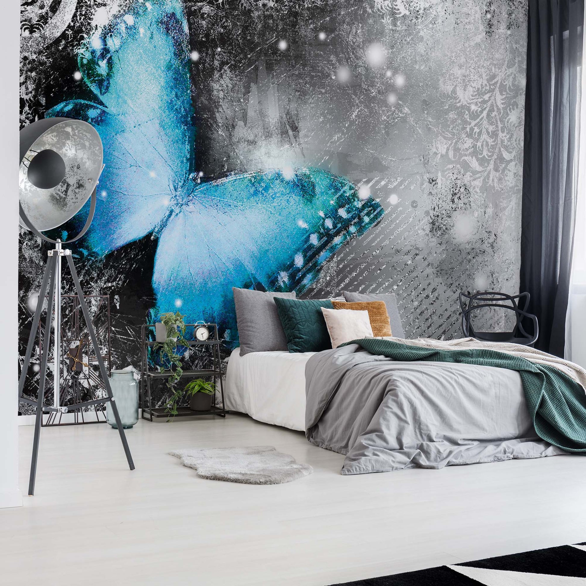 Butterfly Blue And Grey Photo Wallpaper Wall Mural - USTAD HOME