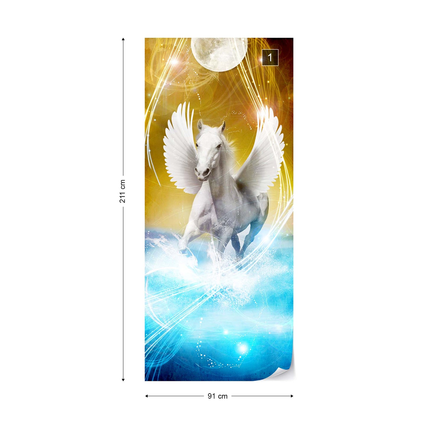 Winged Horses Pegasus Yellow And Blue Photo Wallpaper Wall Mural - USTAD HOME