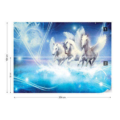 Winged Horses Pegasus Blue Photo Wallpaper Wall Mural - USTAD HOME