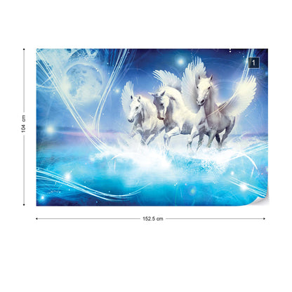 Winged Horses Pegasus Blue Photo Wallpaper Wall Mural - USTAD HOME