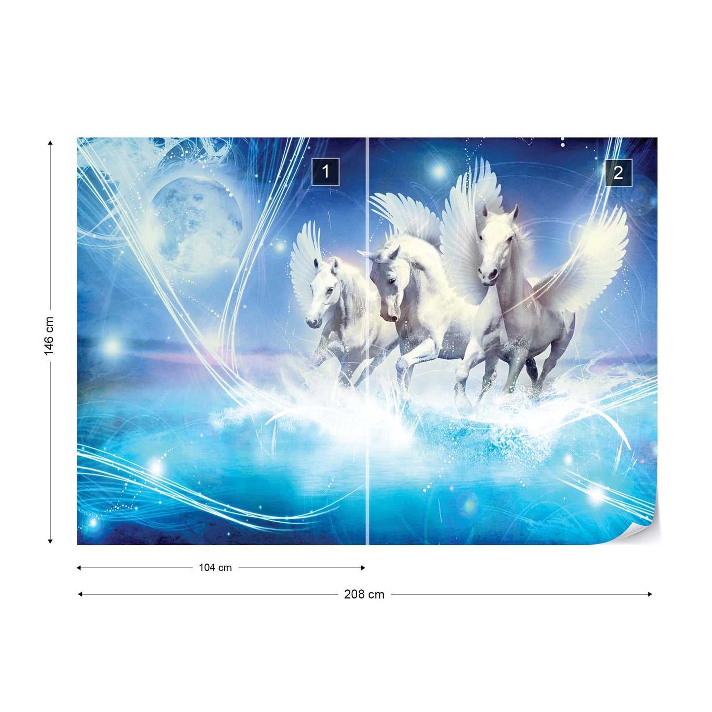 Winged Horses Pegasus Blue Photo Wallpaper Wall Mural - USTAD HOME