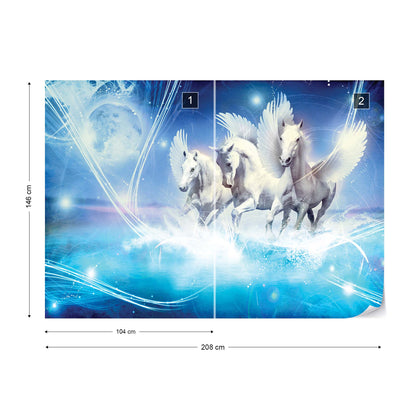 Winged Horses Pegasus Blue Photo Wallpaper Wall Mural - USTAD HOME