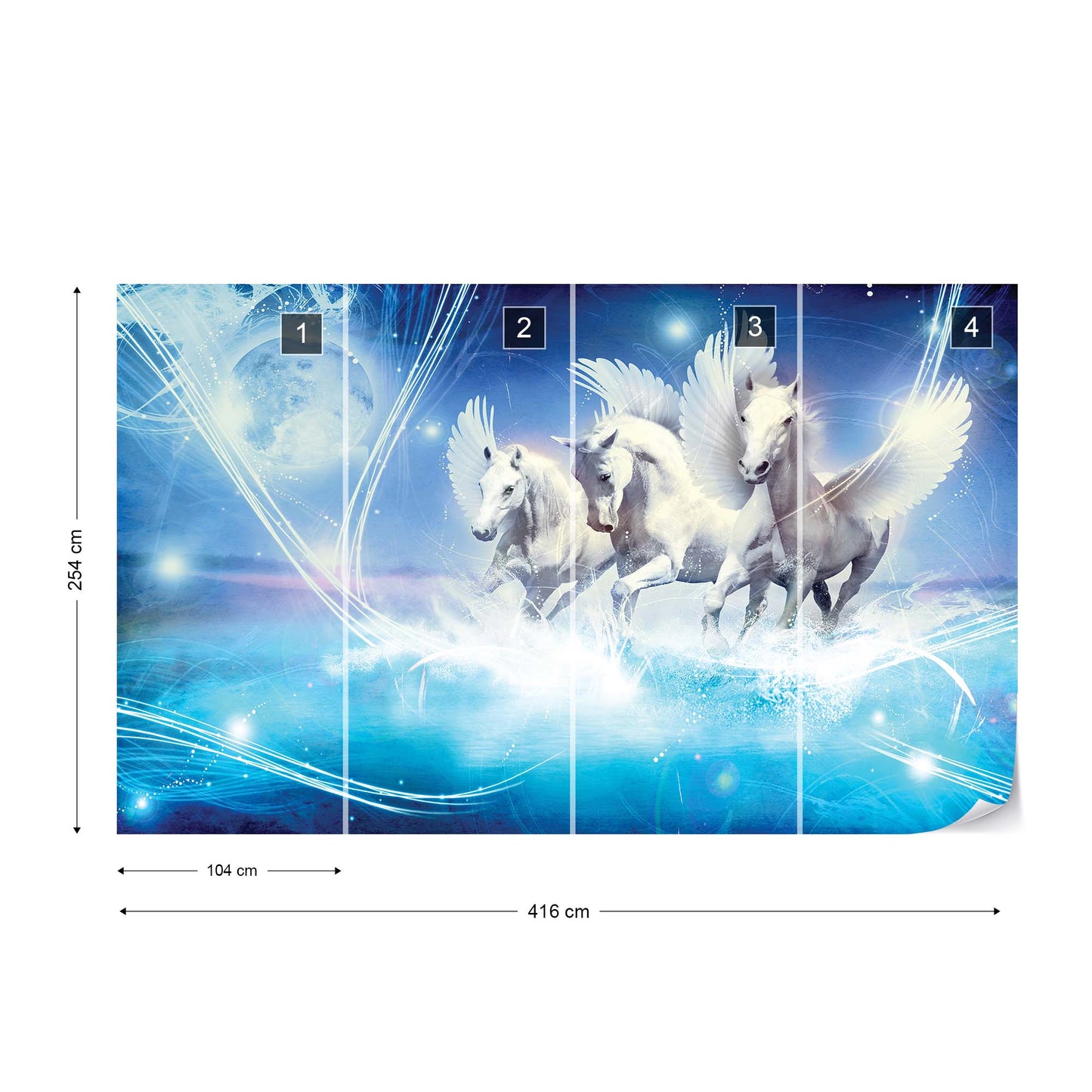 Winged Horses Pegasus Blue Photo Wallpaper Wall Mural - USTAD HOME