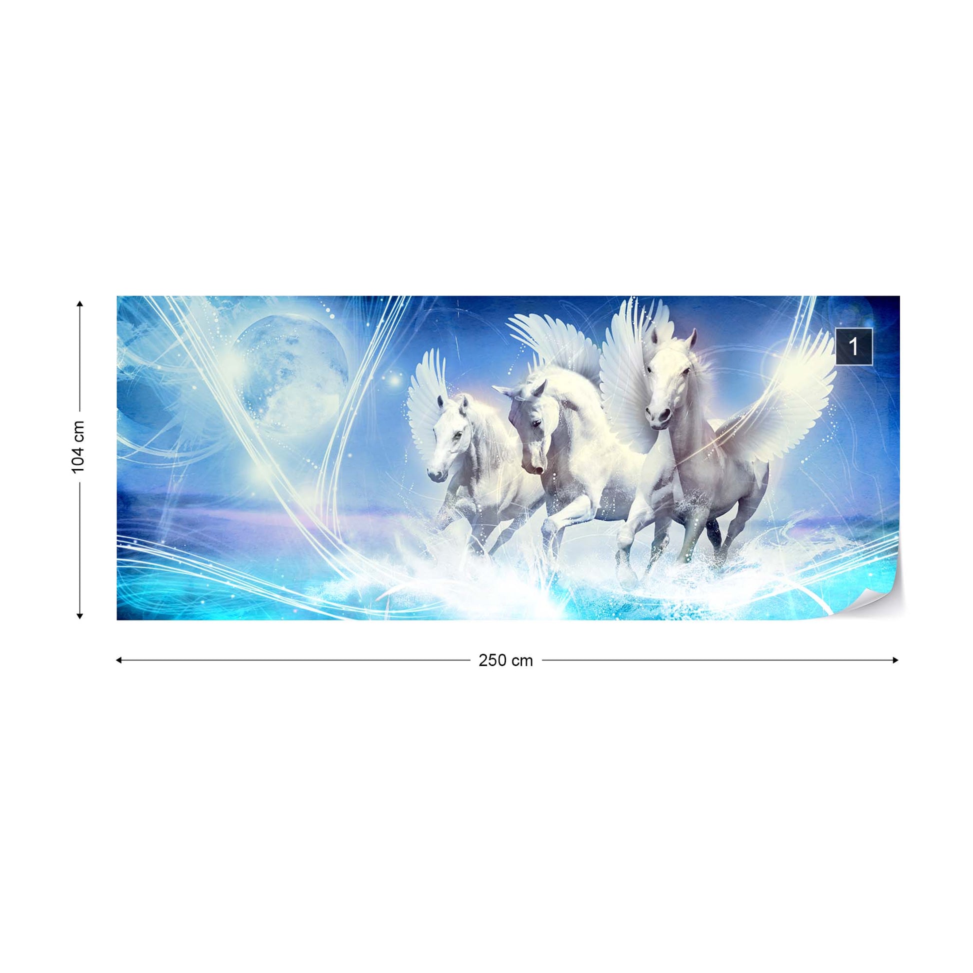 Winged Horses Pegasus Blue Photo Wallpaper Wall Mural - USTAD HOME