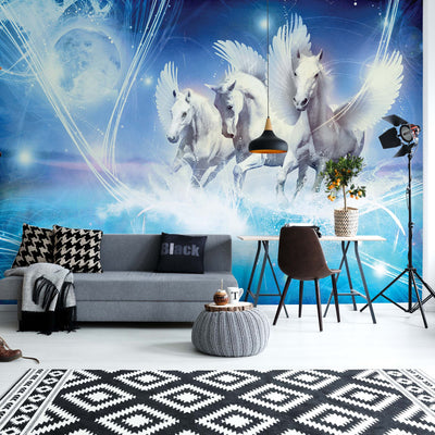 Winged Horses Pegasus Blue Photo Wallpaper Wall Mural - USTAD HOME