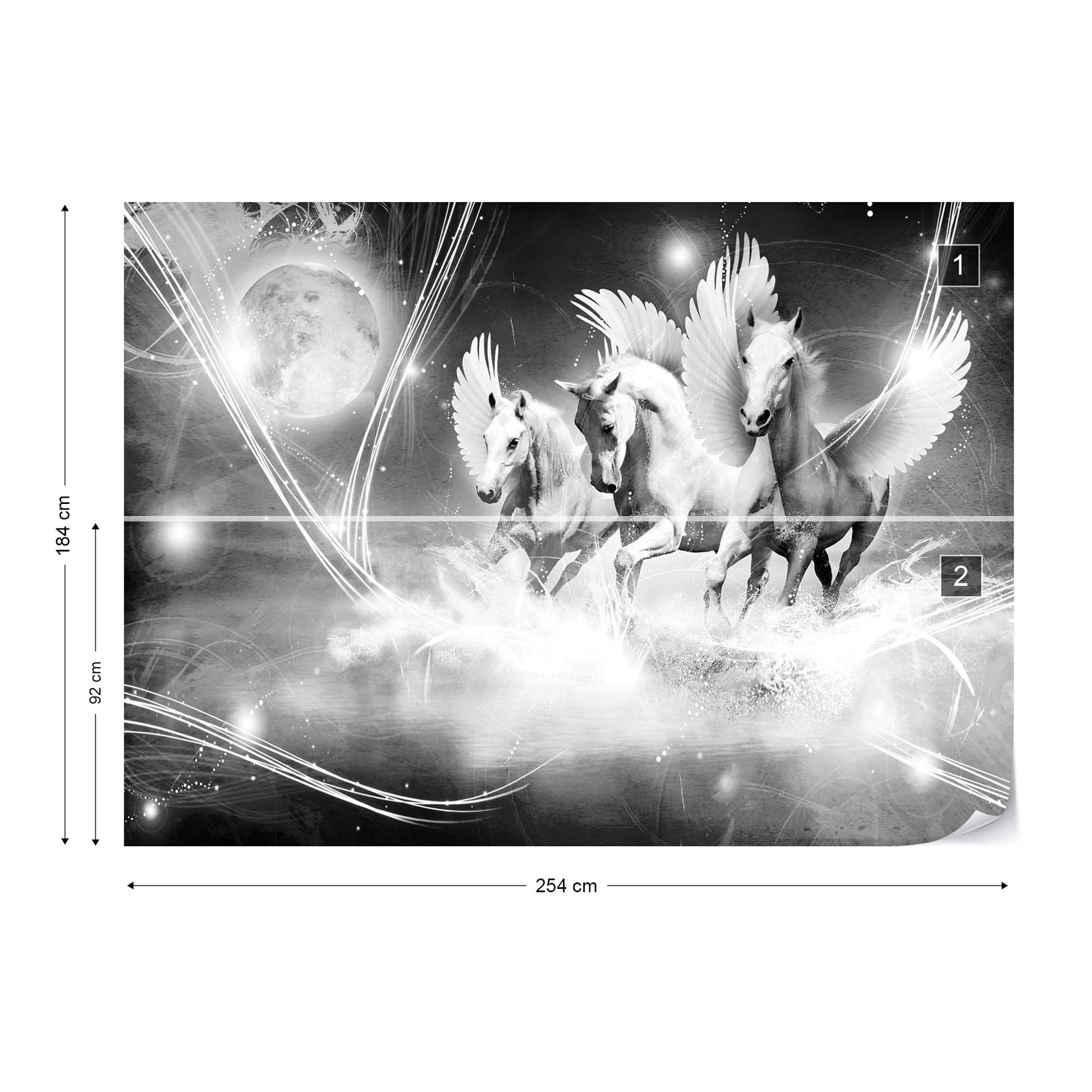 Winged Horses Pegasus Black And White Photo Wallpaper Wall Mural - USTAD HOME