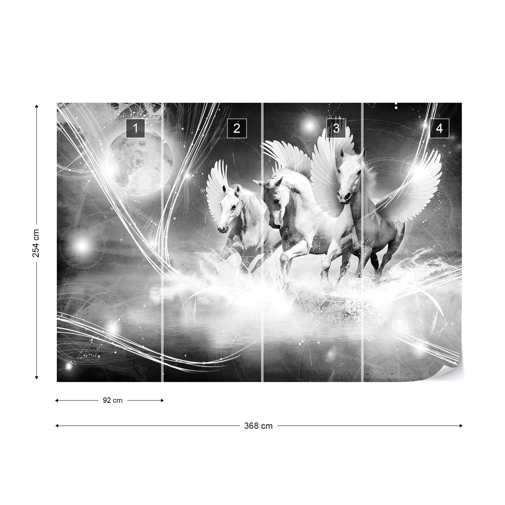 Winged Horses Pegasus Black And White Photo Wallpaper Wall Mural - USTAD HOME