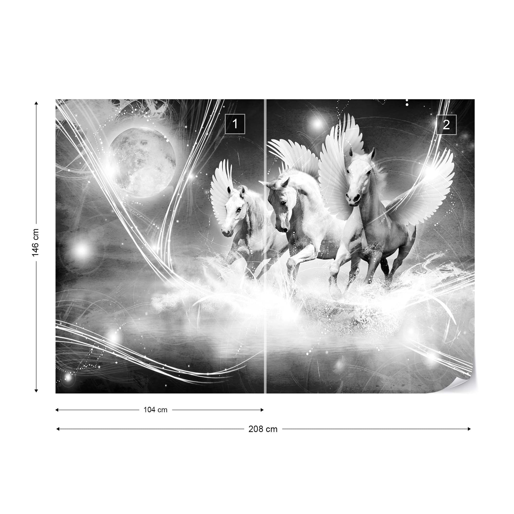 Winged Horses Pegasus Black And White Photo Wallpaper Wall Mural - USTAD HOME