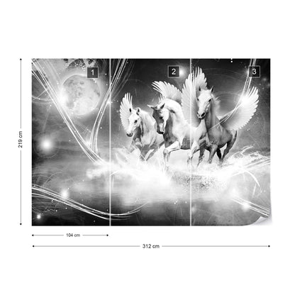 Winged Horses Pegasus Black And White Photo Wallpaper Wall Mural - USTAD HOME