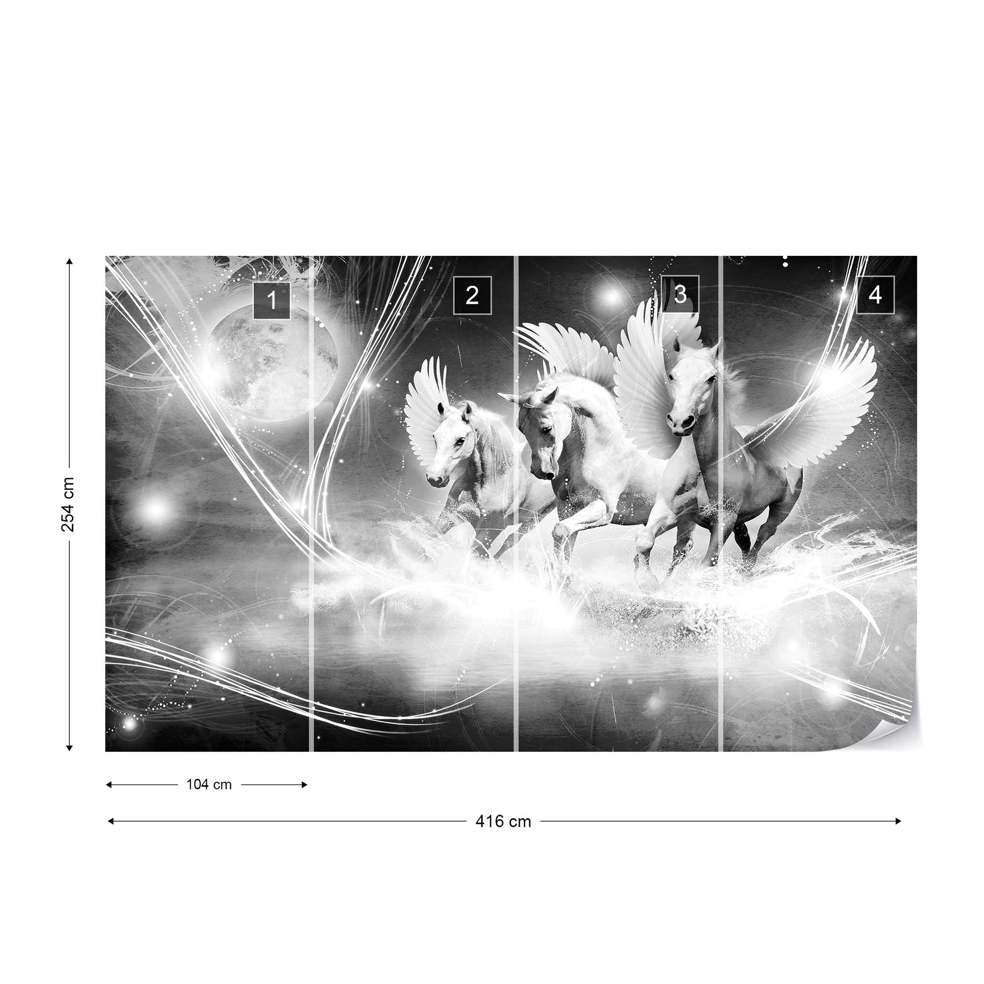 Winged Horses Pegasus Black And White Photo Wallpaper Wall Mural - USTAD HOME