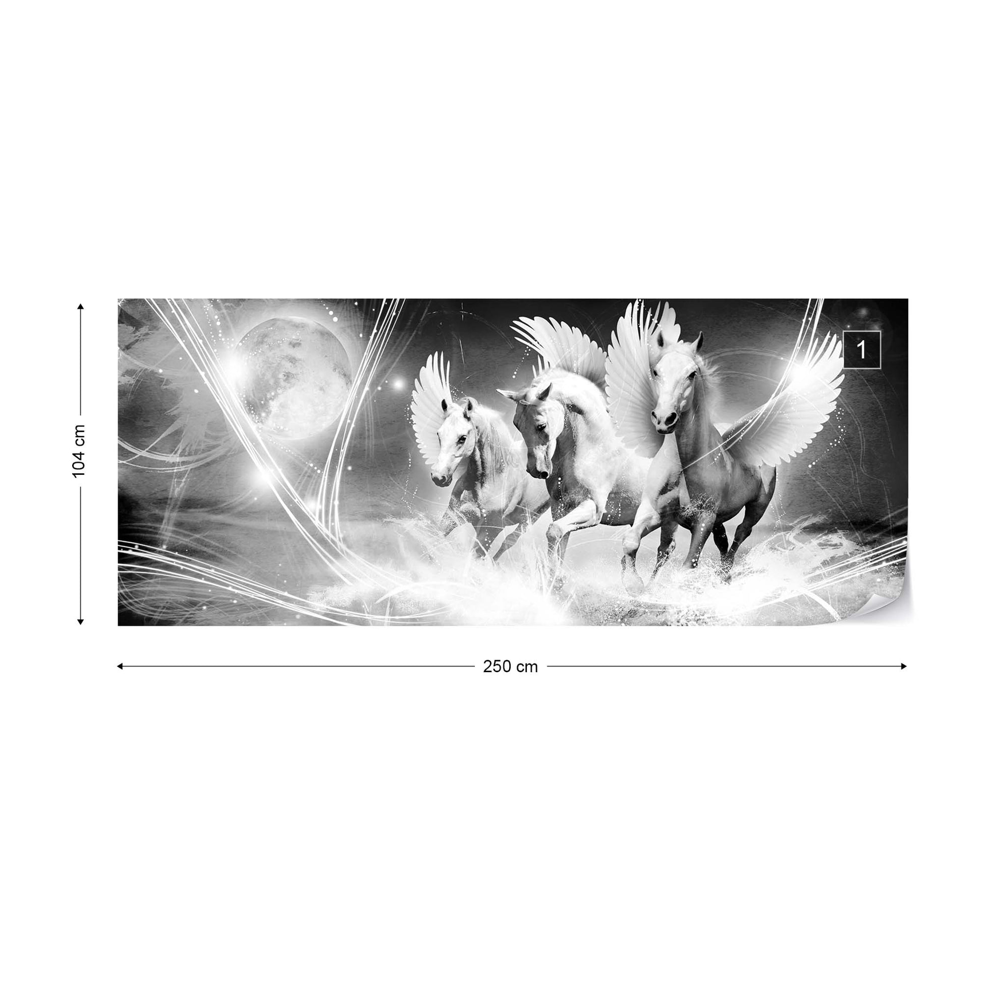 Winged Horses Pegasus Black And White Photo Wallpaper Wall Mural - USTAD HOME