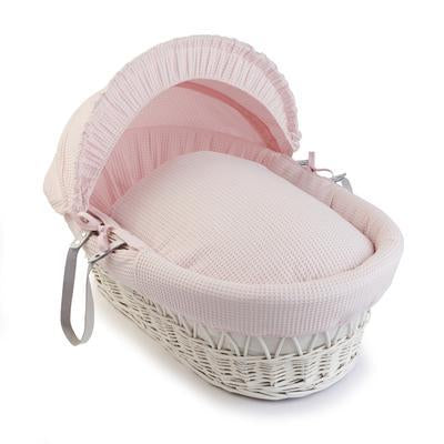 Waffle White Wicker Moses Basket - USTAD HOME