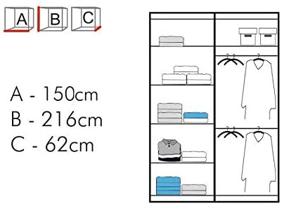 Mirror Double Sliding Door Grey Wardrobe LED Light - USTAD HOME