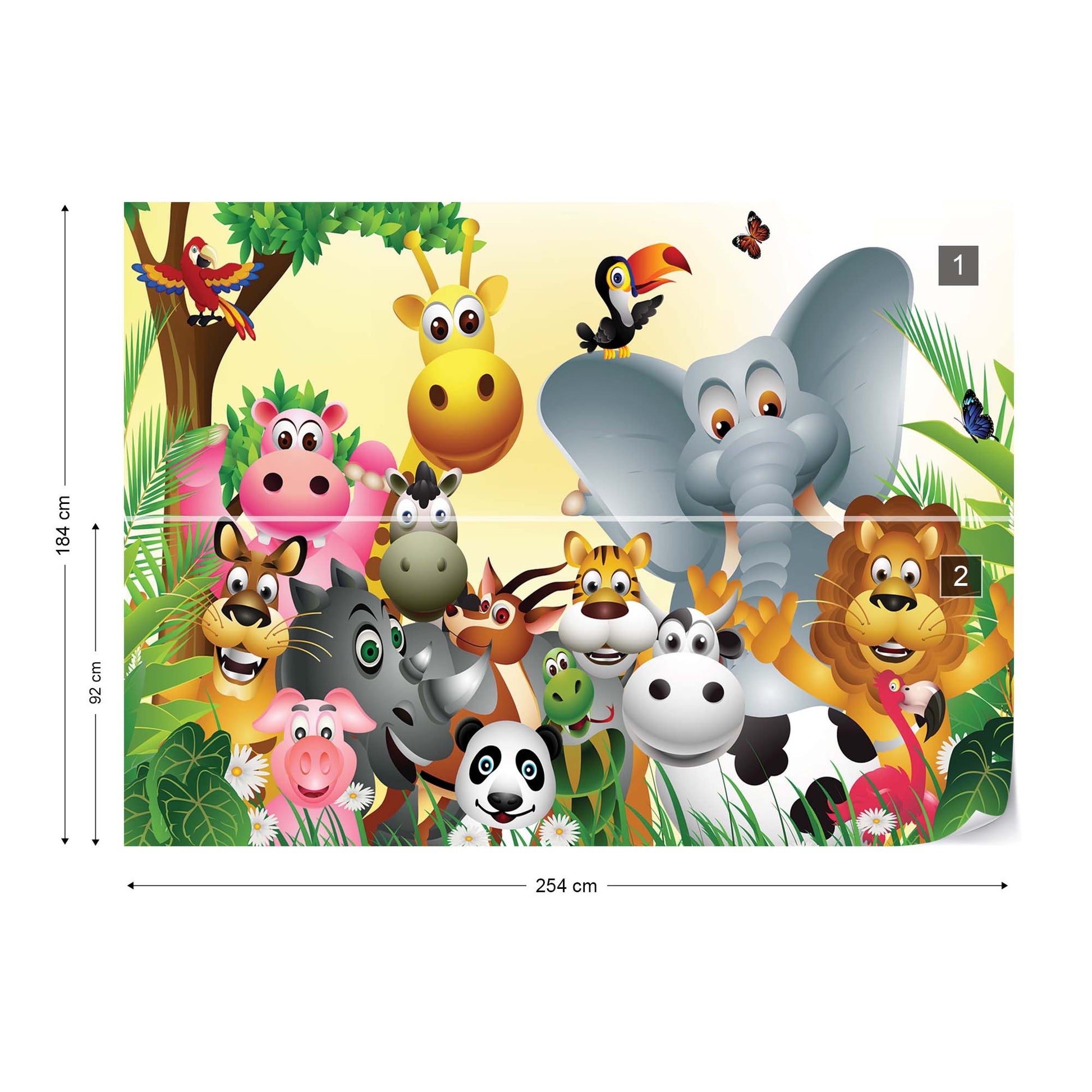 Cartoon Animals Elephant Tiger Cow Pig Photo Wallpaper Wall Mural - USTAD HOME