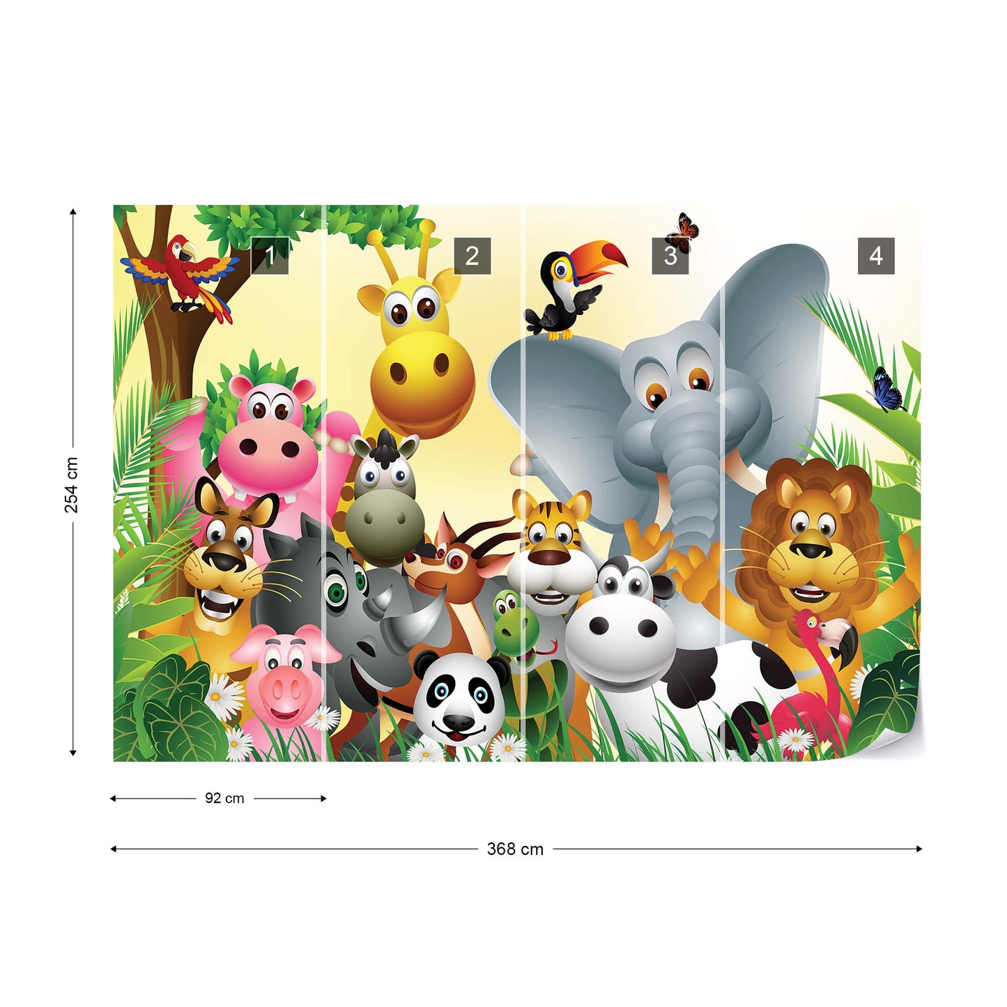 Cartoon Animals Elephant Tiger Cow Pig Photo Wallpaper Wall Mural - USTAD HOME