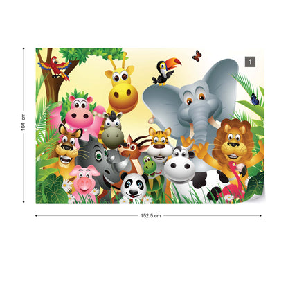 Cartoon Animals Elephant Tiger Cow Pig Photo Wallpaper Wall Mural - USTAD HOME