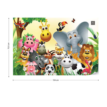 Cartoon Animals Elephant Tiger Cow Pig Photo Wallpaper Wall Mural - USTAD HOME