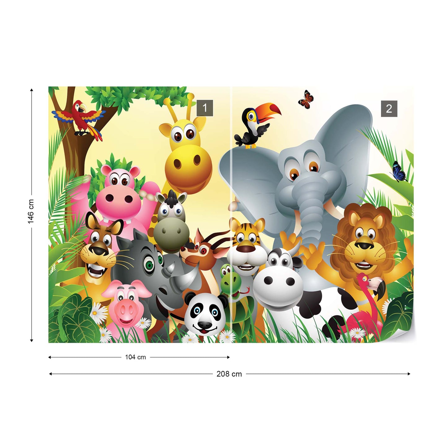 Cartoon Animals Elephant Tiger Cow Pig Photo Wallpaper Wall Mural - USTAD HOME