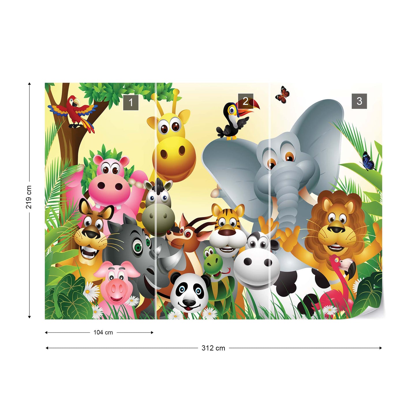 Cartoon Animals Elephant Tiger Cow Pig Photo Wallpaper Wall Mural - USTAD HOME