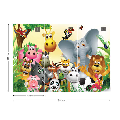 Cartoon Animals Elephant Tiger Cow Pig Photo Wallpaper Wall Mural - USTAD HOME